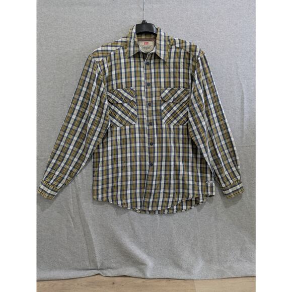 Levi's Plaid Shirt Men's Medium Brown Yellow Western Button Down Long Sleeve VTG - Picture 1 of 10